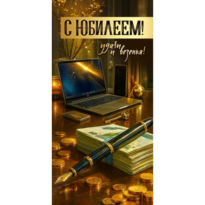 Конверт для денег "С Юбилеем! Удачи и везенья!"