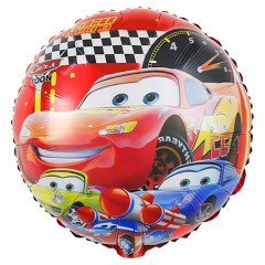 Воздушный шар фольгированный с рисунком 18" Круг Тачки Машина Молния и команда