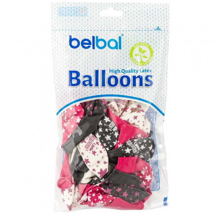 Воздушный шар латексный с рисунком 14" пастель шелкография С Днем рождения! Звезды ассорти