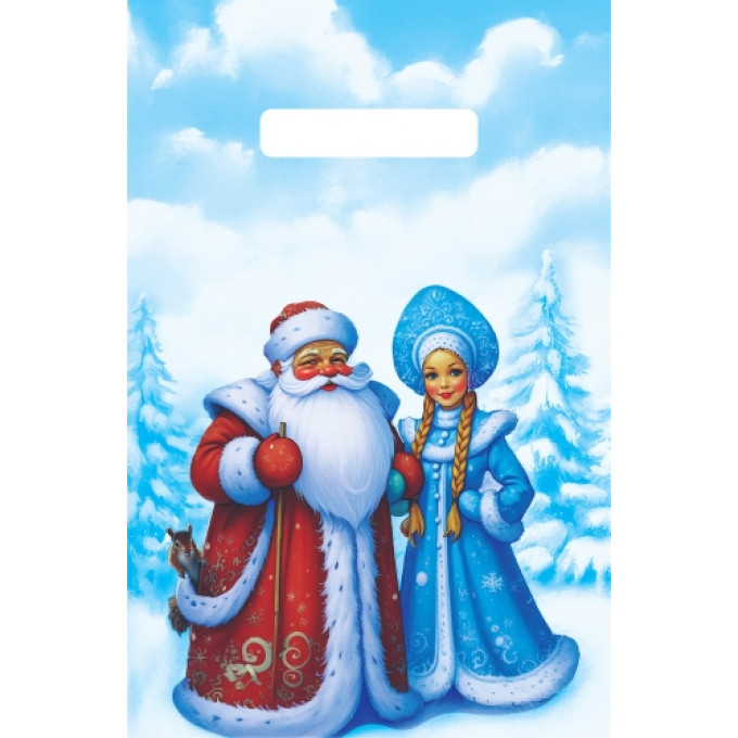 Пакет с вырубной ручкой 20х30 см Дедушка Мороз и Снегурочка