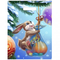 Пакет с вырубной ручкой 31х40+6 см НГ глянец Зайка с подарками