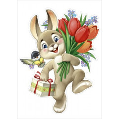 Плакат "Заяц и синица с тюльпанами"