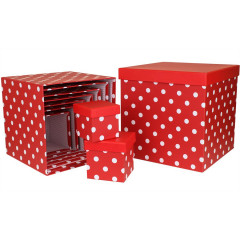 Коробка подарочная набор из 10 шт Куб ГОРОХ КРАСНЫЙ 26,5*26,5 см