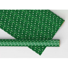 Упаковочная бумага снежинки на зеленом, 1 лист