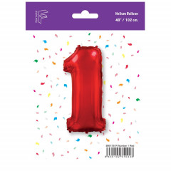 Воздушный шар фольгированный ЦИФРА 1 40"/102 см Красный/Red в упаковке