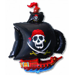 Воздушный шар фольгированный 38" Пиратский корабль черный 56*96см