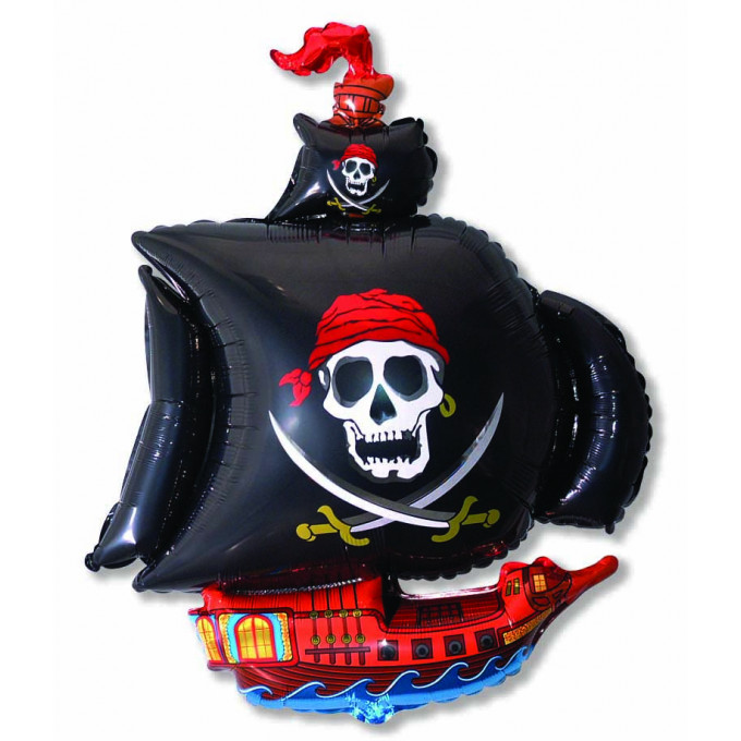Воздушный шар фольгированный 38" Фигура Пиратский корабль черный 56*96см