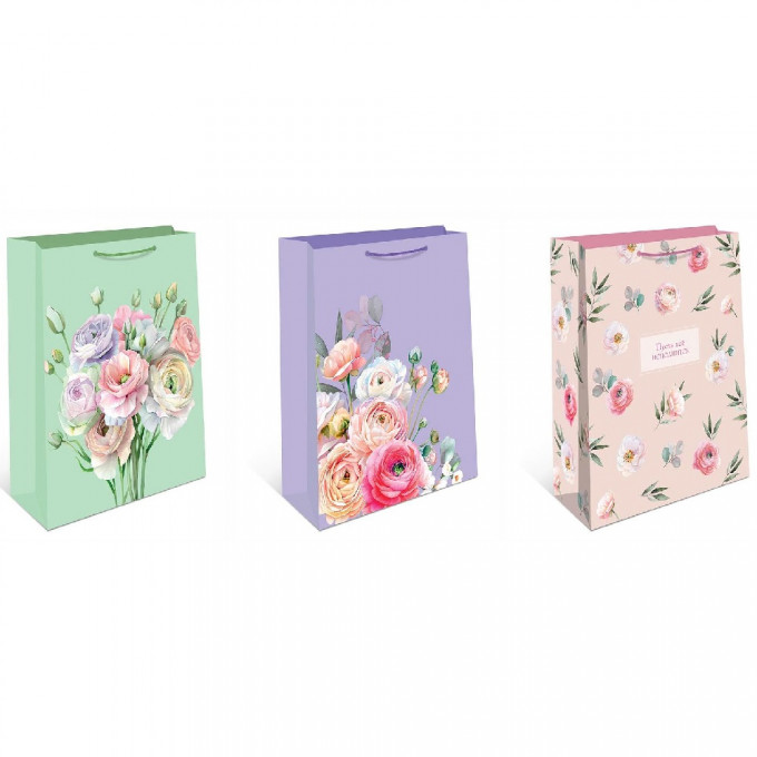 Набор пакетов подарочнных 11,5*14,5*6,5 см ЦВЕТОЧНЫЙ ВАЛЬС Микс (3в*2)