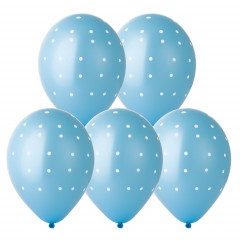 Воздушный шар латексный с рисунком 14" пастель шелкография Горошек мелкий на голубом