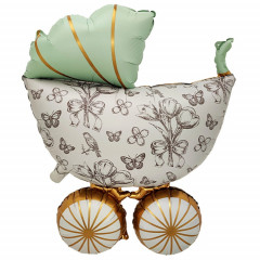 Воздушный шар фольгированный 36"/91 см Коляска Винтаж мятная сатин