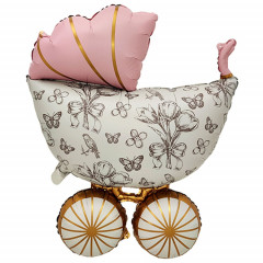 Воздушный шар фольгированный 36"/91 см Коляска Винтаж розовая сатин
