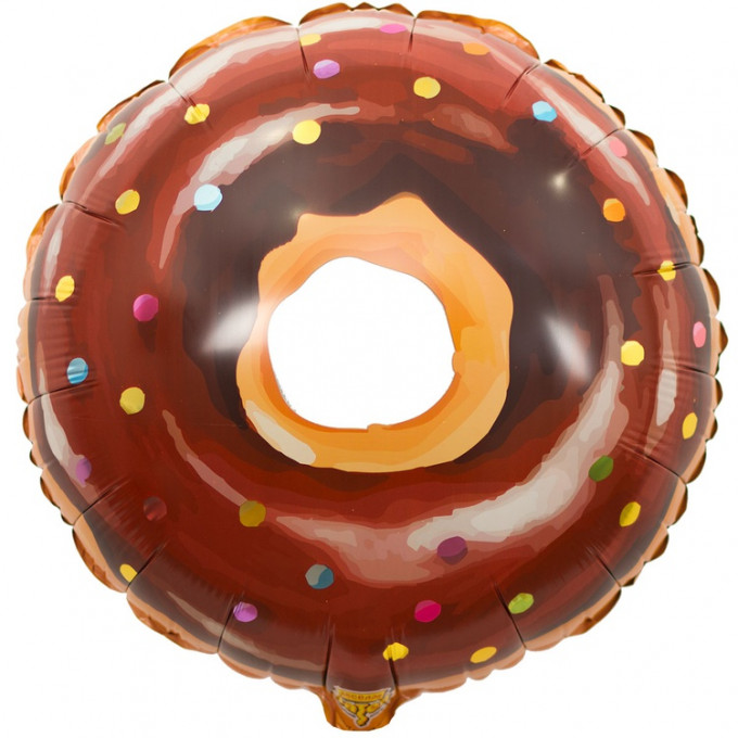 Воздушный шар фольгированный с рисунком 18" Круг Пончик в глазури шоколадной