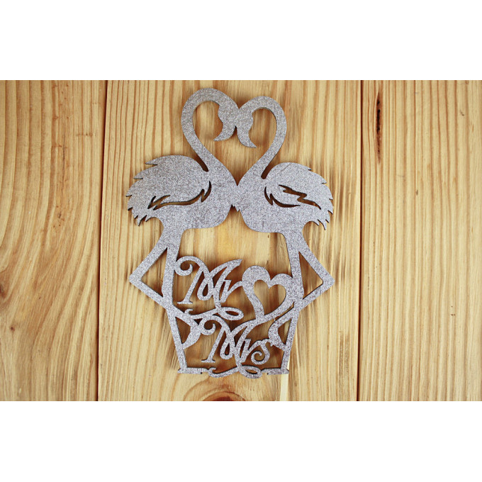 Топпер "Фламинго" (10*30 см) МДФ 3мм, окрашен. на шпажке, Серебро