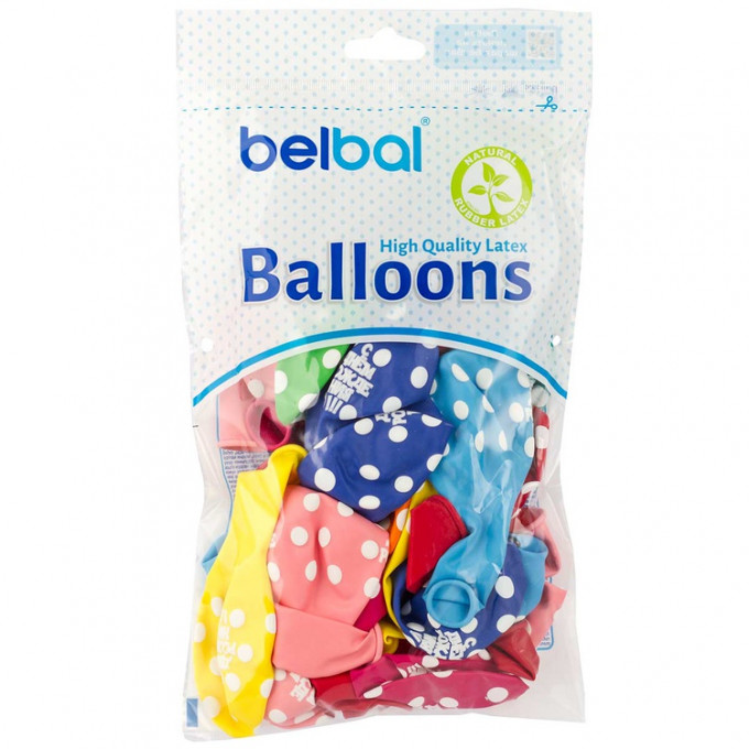 Воздушный шар латексный с рисунком 14" пастель шелкография "С Днем Рождения!" Горошек ассорти