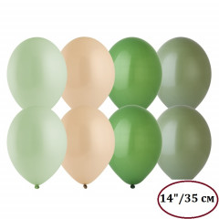 Воздушный шар латексный без рисунка 14" Пастель ассорти Зеленая гамма 12шт