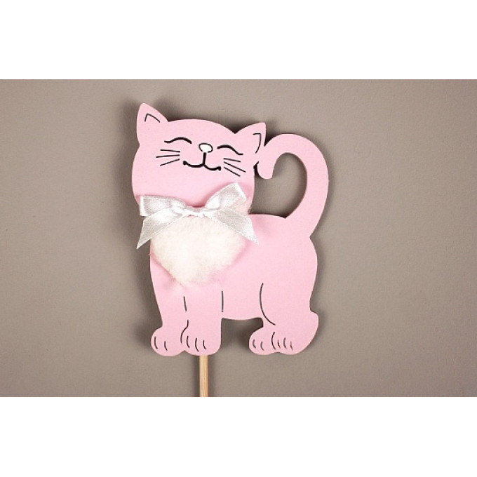 Топпер "Котик" (7*30) МДФ 3мм, окрашен., оформл., на шпажке, Розовый пастель-белый,