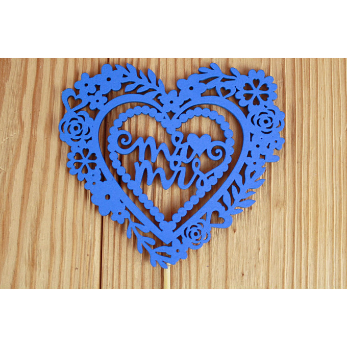Топпер "Mr&Mrs" в сердце 10,5*30 см МДФ 3мм, окрашен. на шпажке Синий