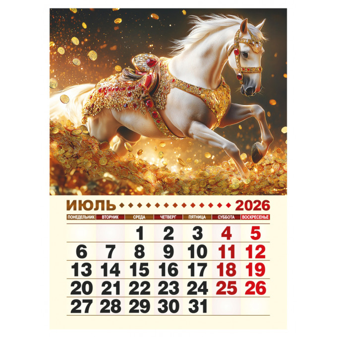 Календарь отрывной на магните на 2026 год "Год Богатой Лошади"