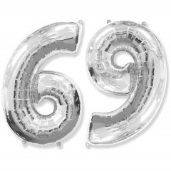 Воздушный шар фольгированный ЦИФРА 6/9 40"/102 см Серебро/Silver в упаковке