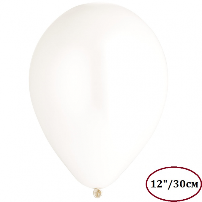 Воздушный шар латексный без рисунка 12"/29 Металлик Белый/White