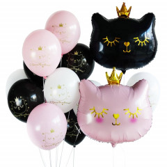Воздушный шар латексный с рисунком 14" пастель С Днем рождения! Кошка в короне ассорти