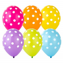 Воздушный шар латексный с рисунком 14" пастель шелкография Горошек тропики ассорти 25 шт