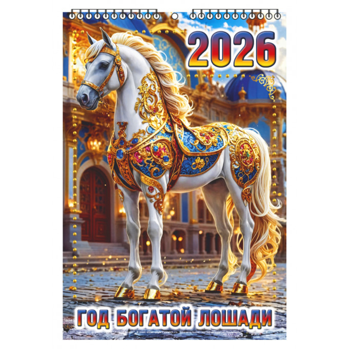 Календарь настенный перекидной малый на 2026 год "Год Богатой Лошади"
