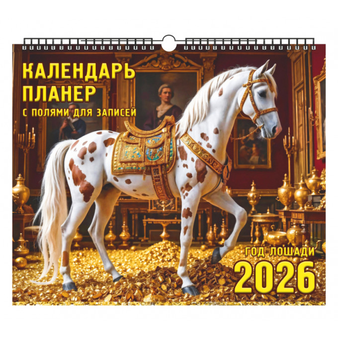 Календарь настенный перекидной на ригеле-планер на 2026 год "Год Лошади. В сокровищнице."