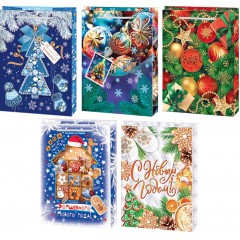 Пакет бумажный ламинированный 13,5*18*6 см С Новым годом! МИКС (5в*2)