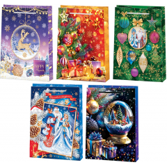 Пакет бумажный ламинированный 18*22,7*10 см С Новым годом! МИКС (5в*2)