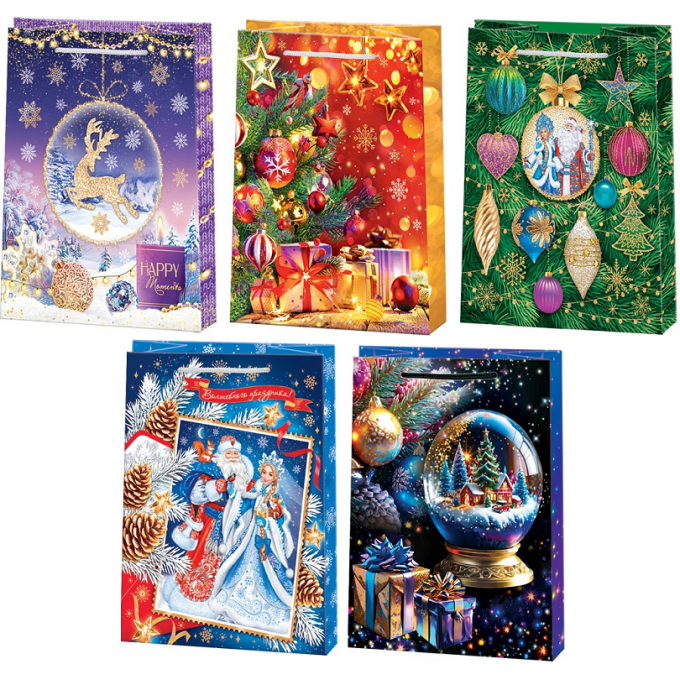 Пакет бумажный ламинированный 18*22,7*10 см С Новым годом! МИКС (5в*2)