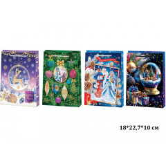 Пакет бумажный ламинированный 18*22,7*10 см С Новым годом! МИКС (4в*2)