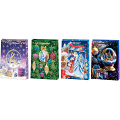 Пакет бумажный ламинированный 18*22,7*10 см С Новым годом! МИКС (4в*2)