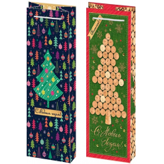 Пакет бумажный ламинированный под бутылку 14*35*10 см С Новым годом! МИКС (2в*5)