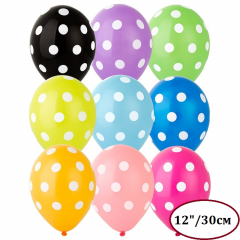 Воздушный шар латексный с рисунком 12" пастель шелкография Горошек ассорти