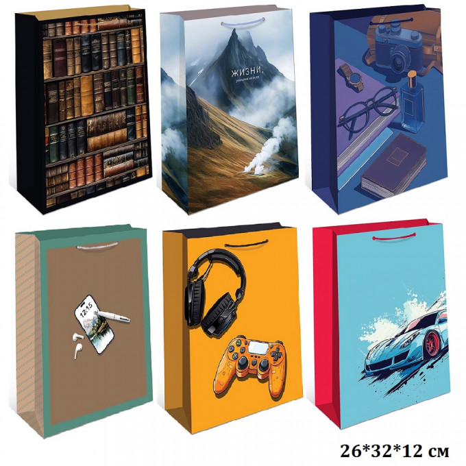 Пакет подарочный 26*32*12 см Мужской Микс (6в*1)