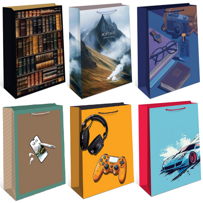 Пакет подарочный 26*32*12 см Мужской Микс (6в*1)