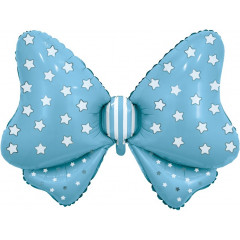 Воздушный шар фольгированный 36" Фигура Бант голубой, белые звездочки 91 см в упаковке