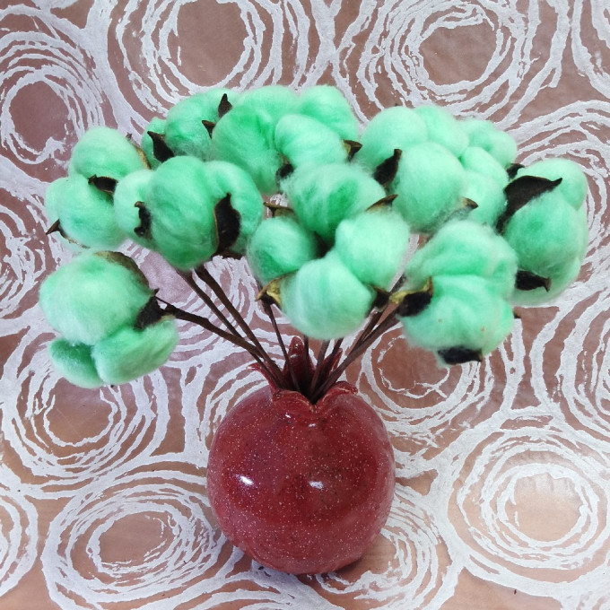 Сухоцвет  Хлопок 10шт в 1 букете ЗЕЛЕНОЕ ЯБЛОКО