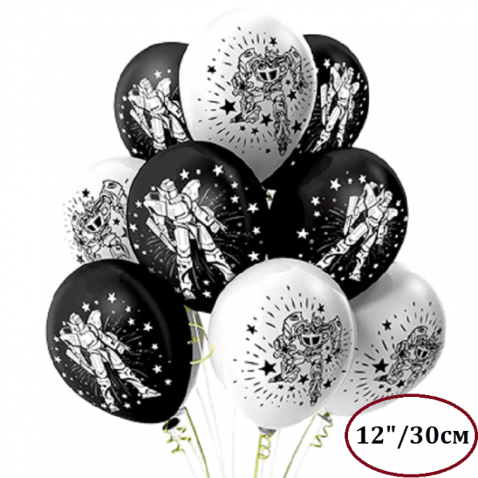 Воздушный шар латексный с рисунком 12" пастель "Роботы" ассорти 50 шт