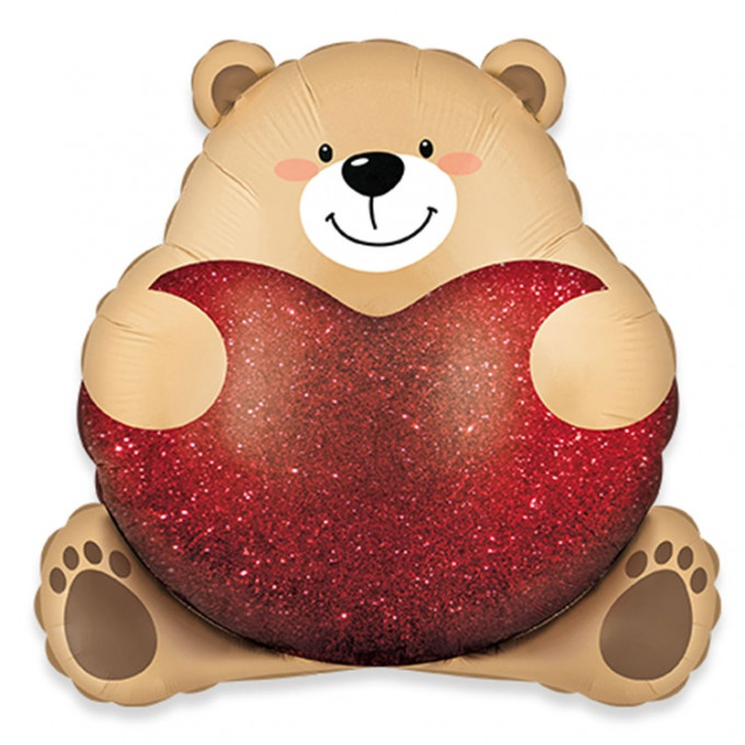 Воздушный шар фольгированный 23"/58 см фигура Мишка обнимающий сердце
