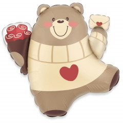 Воздушный шар фольгированный  27"/69 см фигура Мишка танцующий с цветами