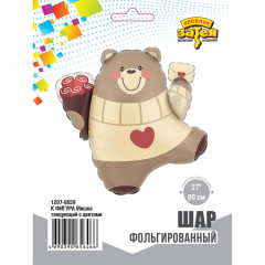 Воздушный шар фольгированный  27"/69 см фигура Мишка танцующий с цветами