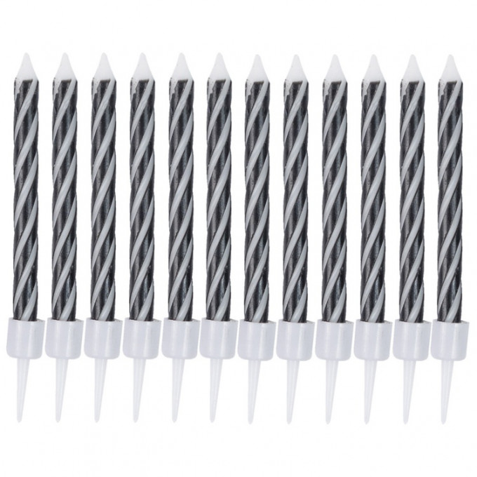 Свечи д/торта Спирали с подст Черные 6см 12шт/G