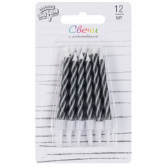 Свечи д/торта Спирали с подст Черные 6см 12шт/G