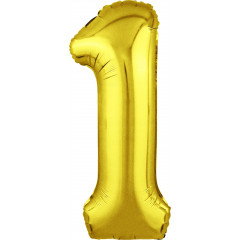 Воздушный шар фольгированный 40\'\'/102 см Цифра "1" Золото Slim в упаковке