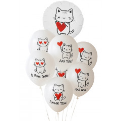 Набор шаров КОТИКИ ЛЮБОВЬ (фольга Круг + 6 шт латекс)
