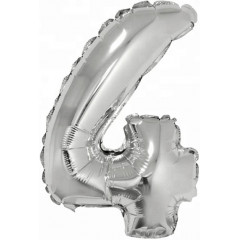 Воздушный шар фольгированный 16''/41 см Мини-цифра, 4, Серебро
