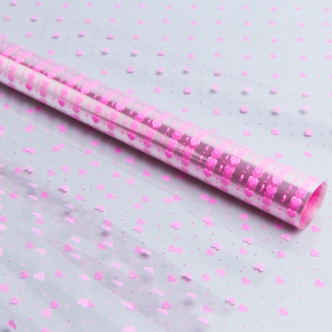 Пленка цветная 70см/200гр Мелкие сердца розовый