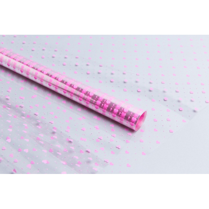 Пленка цветная 70см/200гр Мелкие сердца розовый